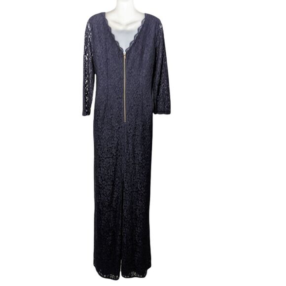 ADRIANNA PAPELL Navy BLUE Lace Column Dress 12 - Picture 6 of 11